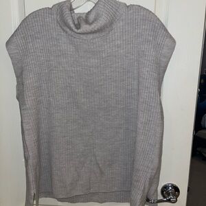 Eileen Fisher Turtleneck Ribbed Sleeveless Sweater  - Light Gray